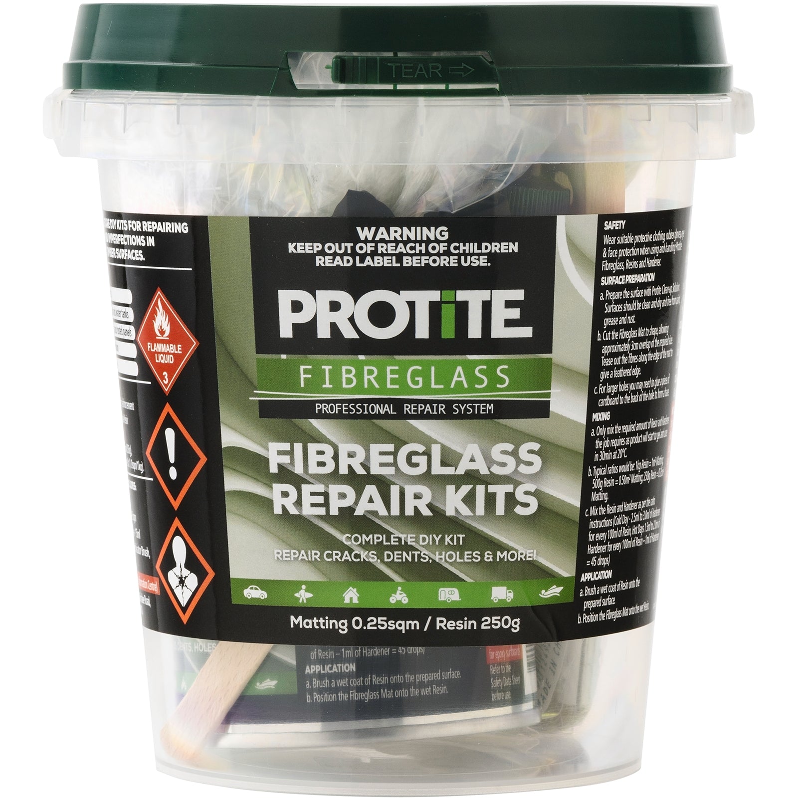Protite Small Fibreglass Repair Kit 250g - Sandable, Paintable, UV Resistant