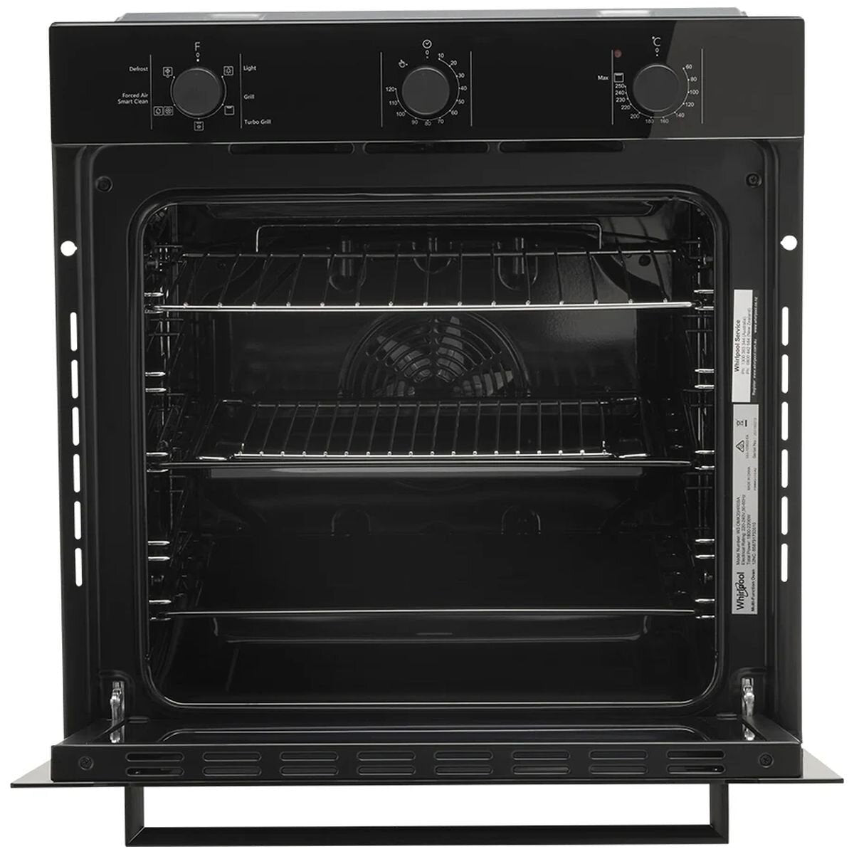Whirlpool 60cm multi-function oven - 67L net, forced air cooking, SmartClean, black glass - W3OMK35HR0BA