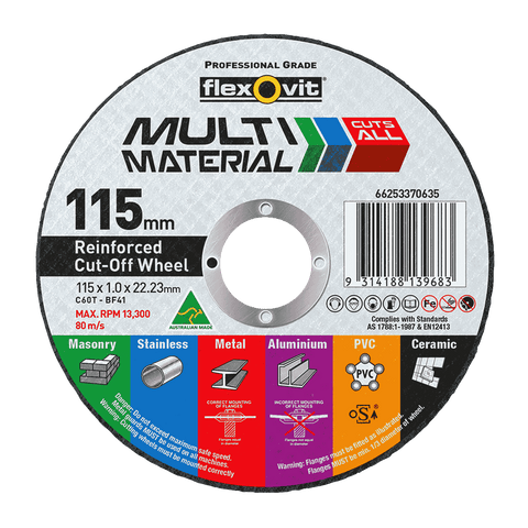 Flexovit 115 x 1 x 22.2mm Multi Material Reinforced Cut Off Wheel - Silicon Carbide