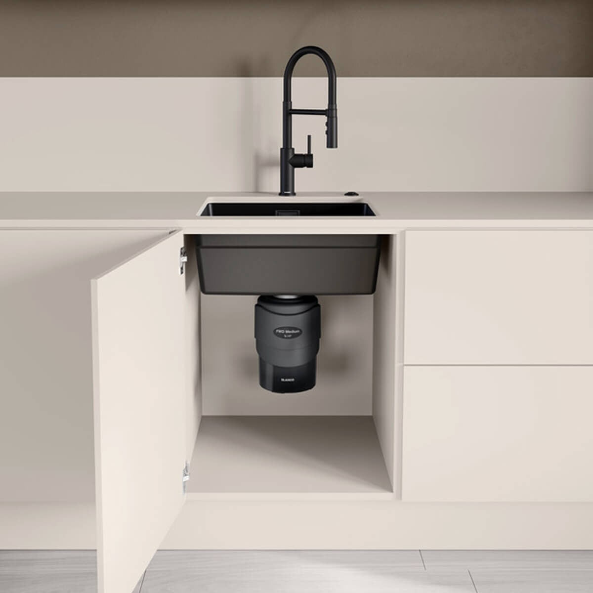 Blanco Medium 3/4HP Food Waste Disposer - Continuous Feed, 3 Grinding Stages, Black - 528123