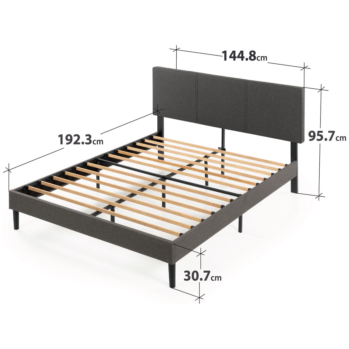 Zinus Double Cambril bed frame - dark grey fabric upholstery, steel frame, 250kg capacity - AU-FPPBC1-38D