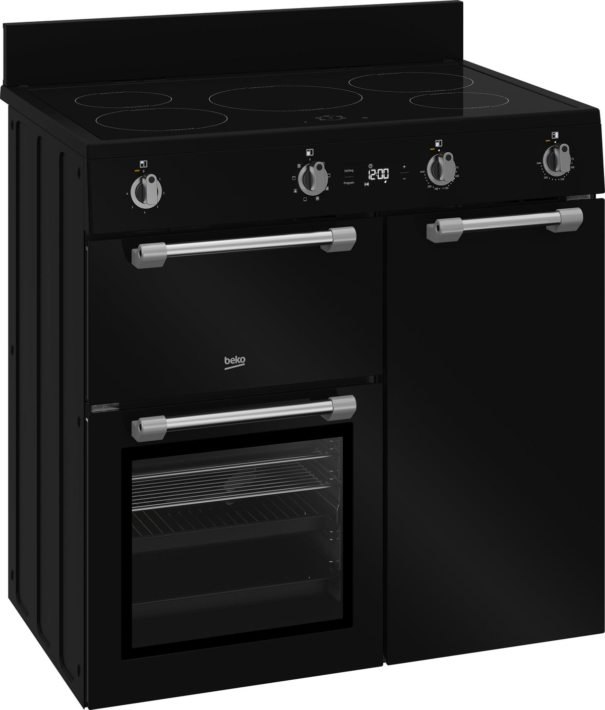 Beko 90cm Induction Freestanding Oven - Triple Cavity, Five Induction Zones, Black - BRC916IMB