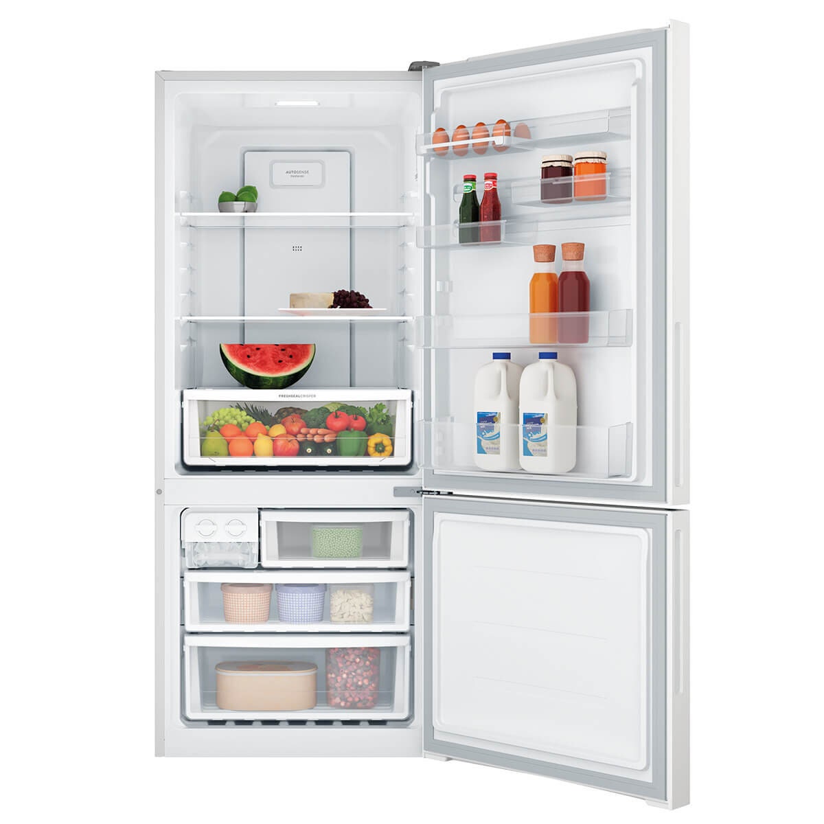 Westinghouse 425L Bottom Mount Fridge - White, AutoSense, Cooling 360, Twist Ice - WBE4302WE-X