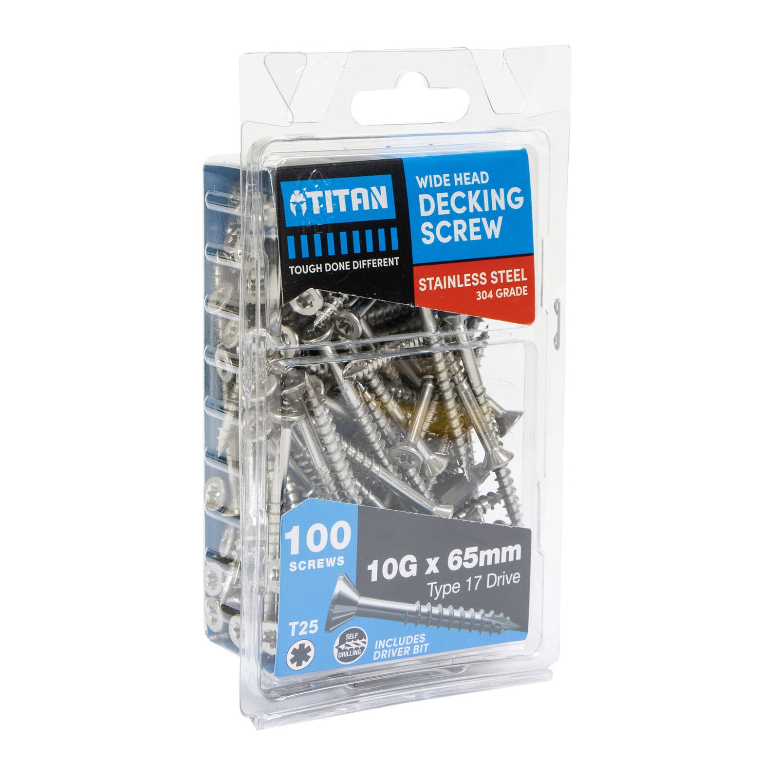 Titan 10G x 65mm Wide Head Decking Screw 304 Stainless Steel - 100 Pack
