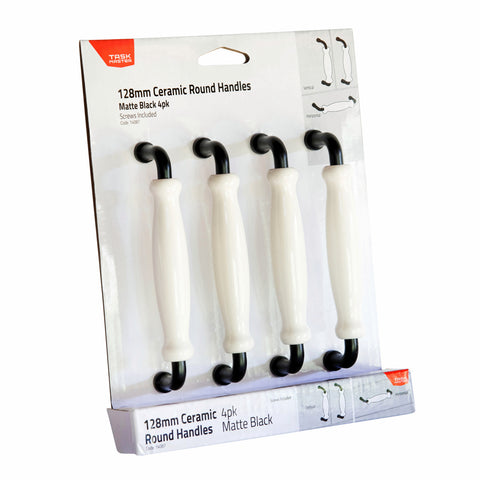 Taskmaster 128 x 32mm Ceramic Cabinet Handle 4 Pack Matte Black on White