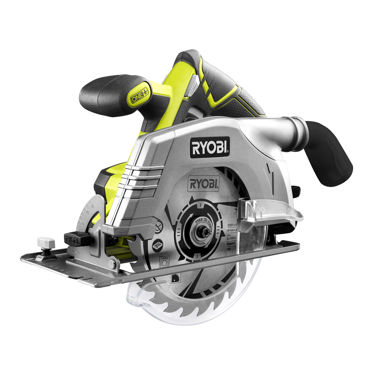 Ryobi 18V ONE+ 165mm Cordless Circular Saw, Skin Only, Hypergreen R18CS-0