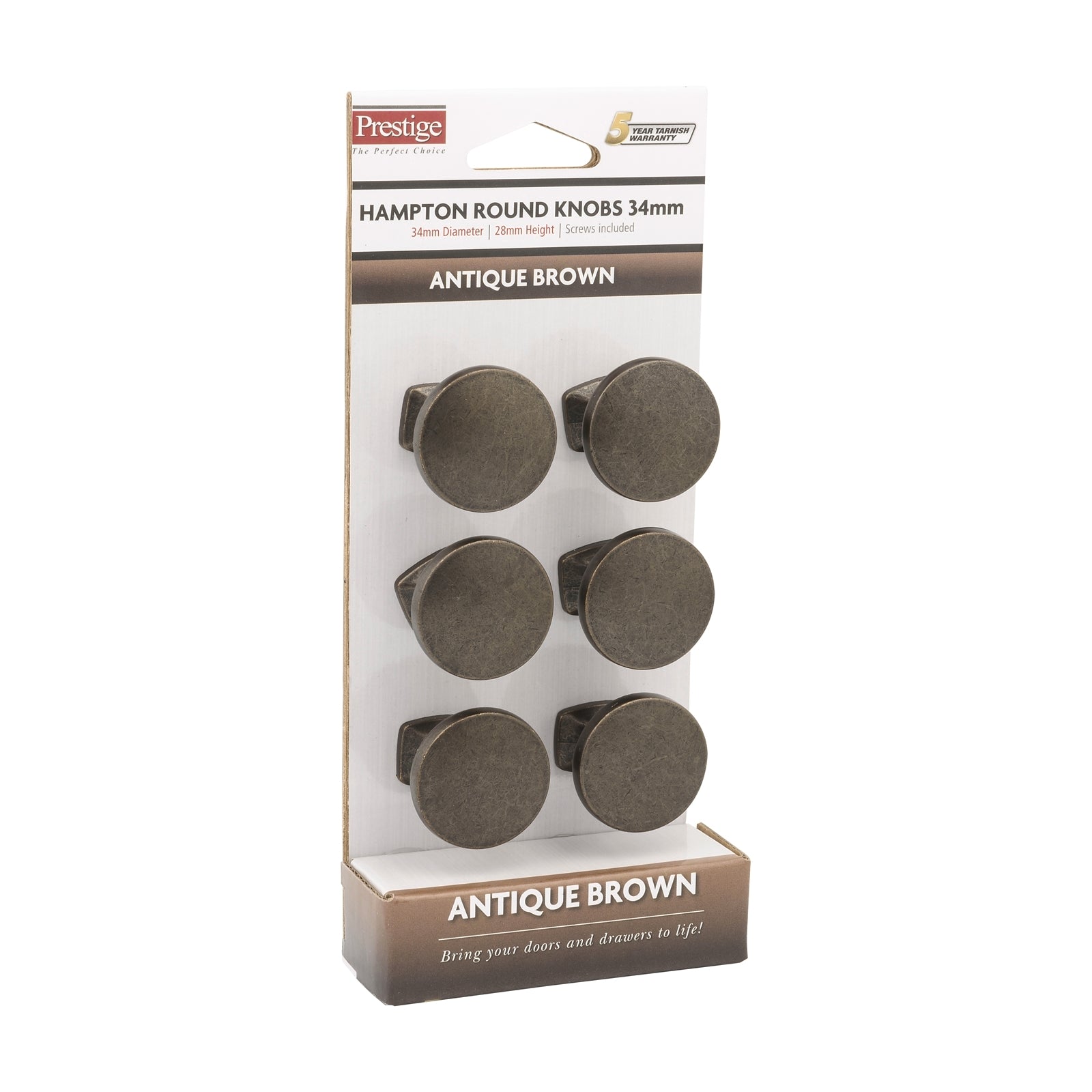Prestige 34mm Antique Brown Zinc Alloy Round Hampton Knob - 6 Pack