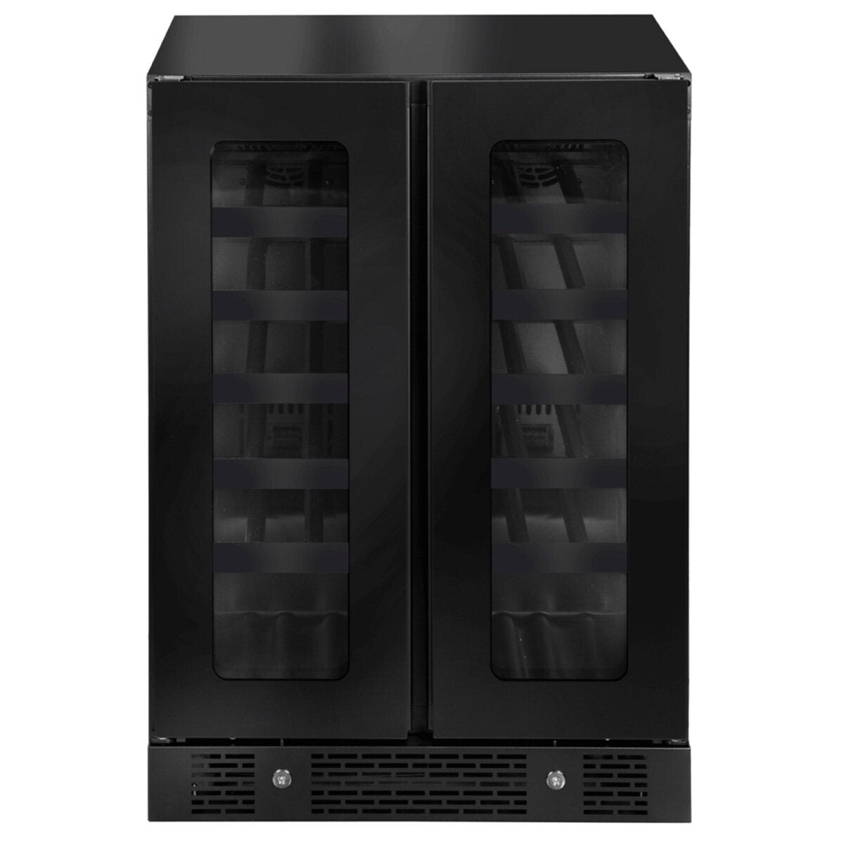 Artusi 36 bottle dual zone wine fridge - matte black, side by side doors, touch controls - AWC36BV
