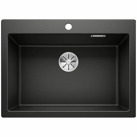 Blanco PLEON 8 single bowl inset sink 55L - black finish with raised tap landing and overflow - PLEON8BK5