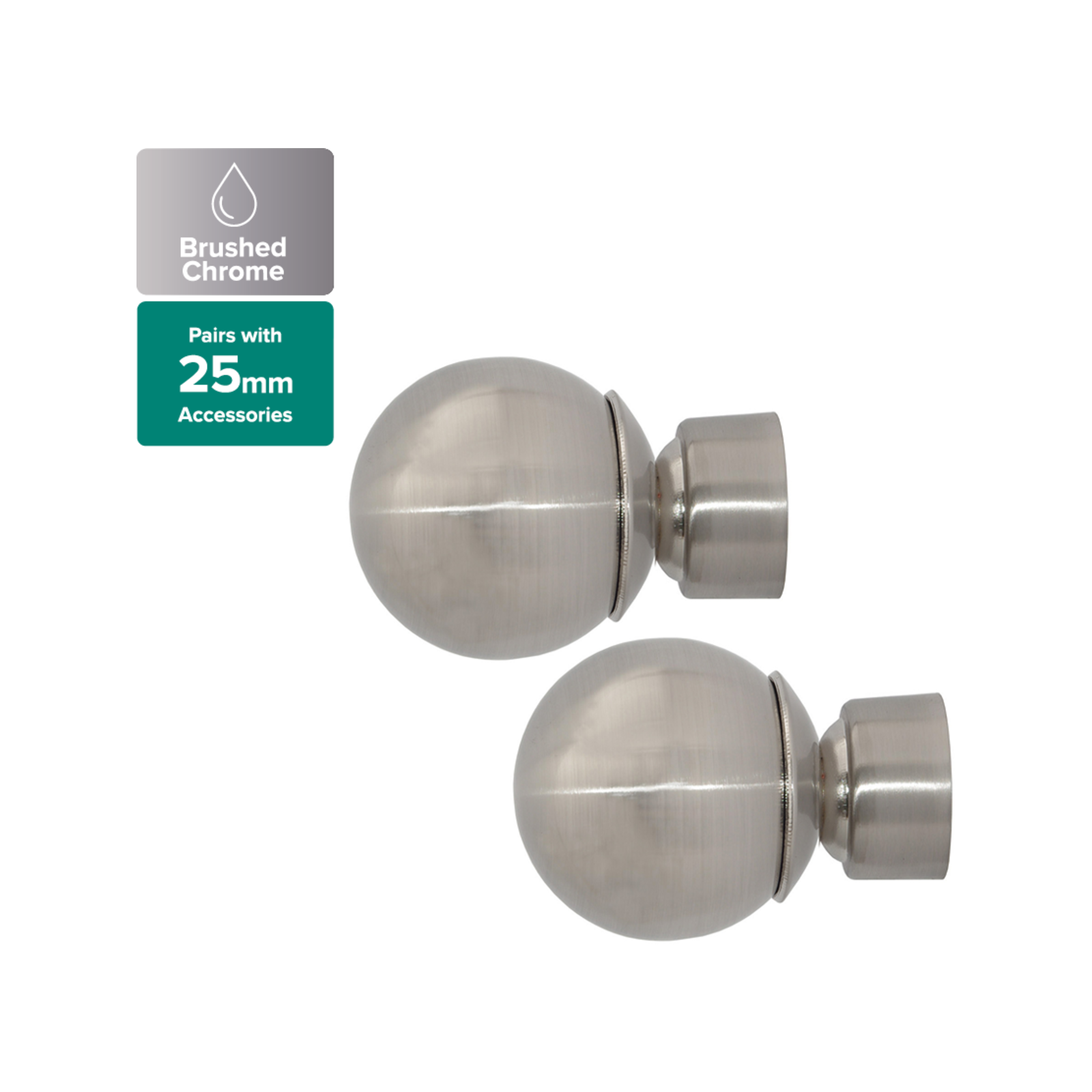 Pillar 58mm Metal Ball Finial Brushed Chrome 2 Pack