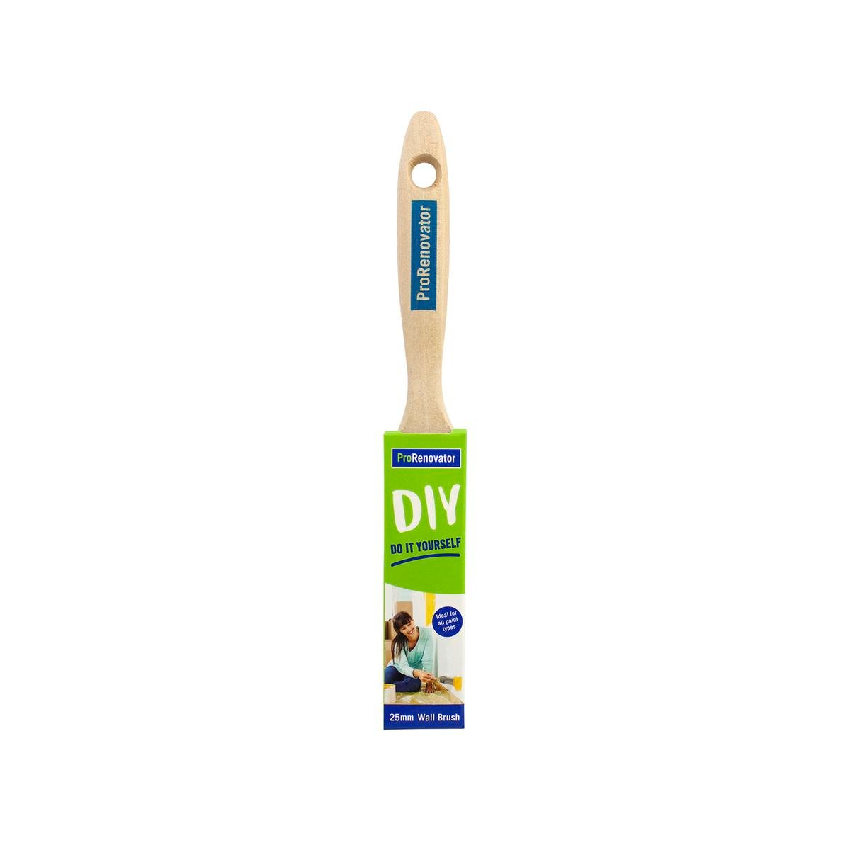 Pro Renovator Wall Paint Brush 25mm Synthetic Filament Raw Timber Handle