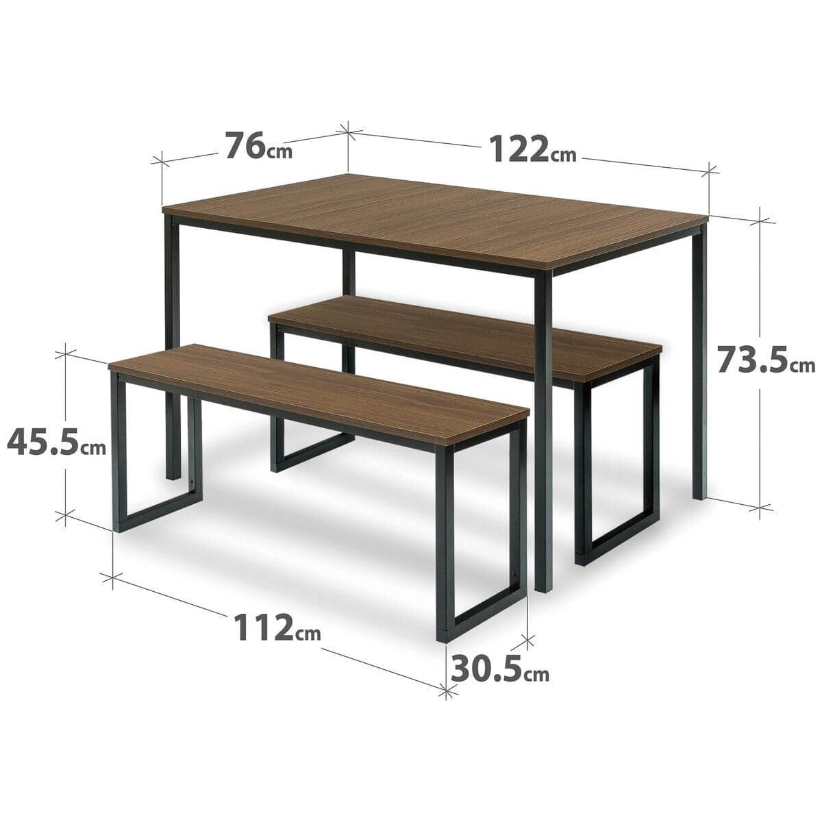 Zinus Louis 3 Piece Dining Set - Table and Two Benches, Seats Four, Steel Frame - AU-TS-4830