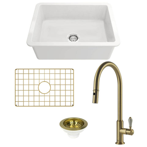 Turner Hastings Cuisine 68 Fireclay Sink Pack - Brushed Brass Ludlow Pull Out Mixer Tap - PKG037