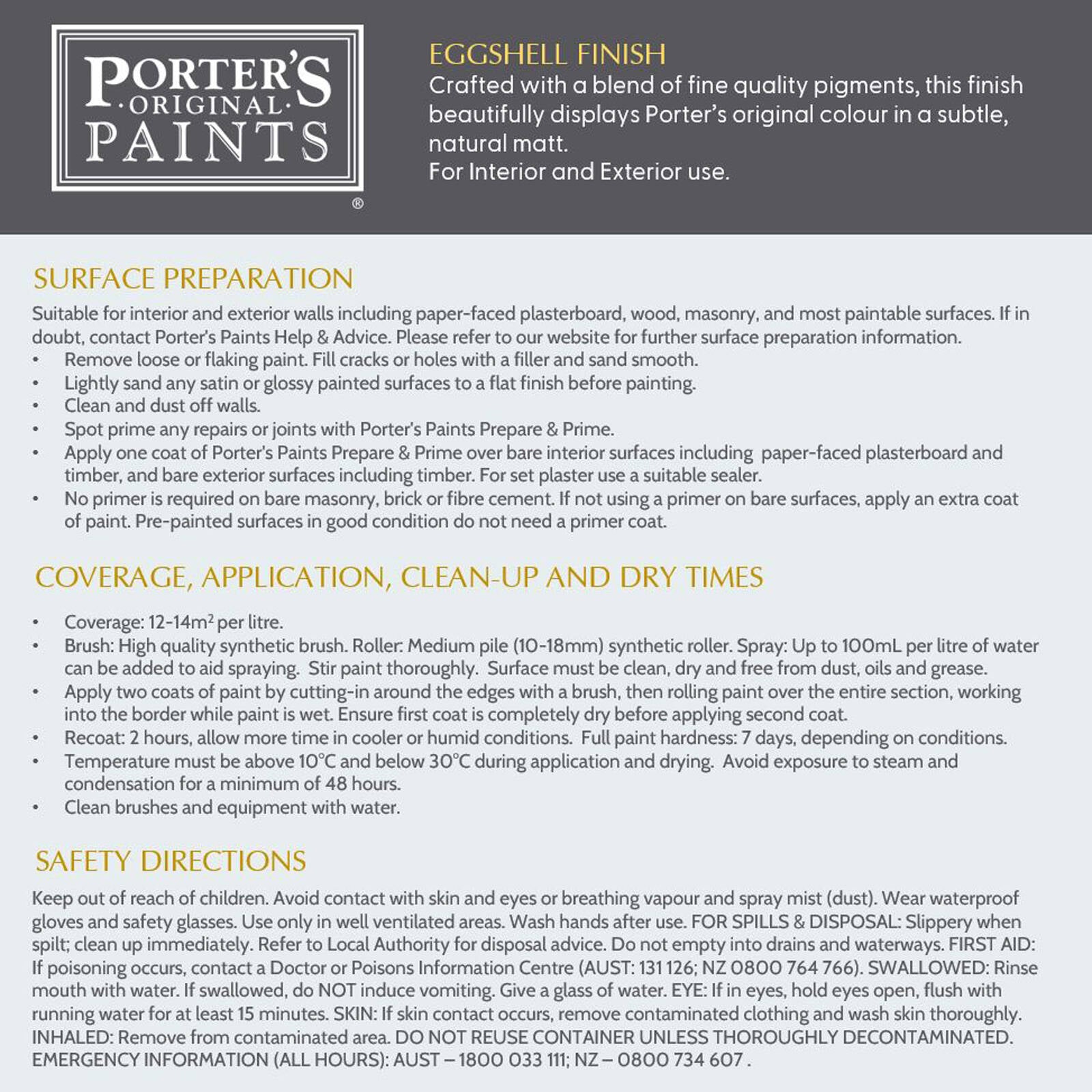 Porter's Paints 2L Light Ross Eggshell Broadwall Interior/Exterior Paint