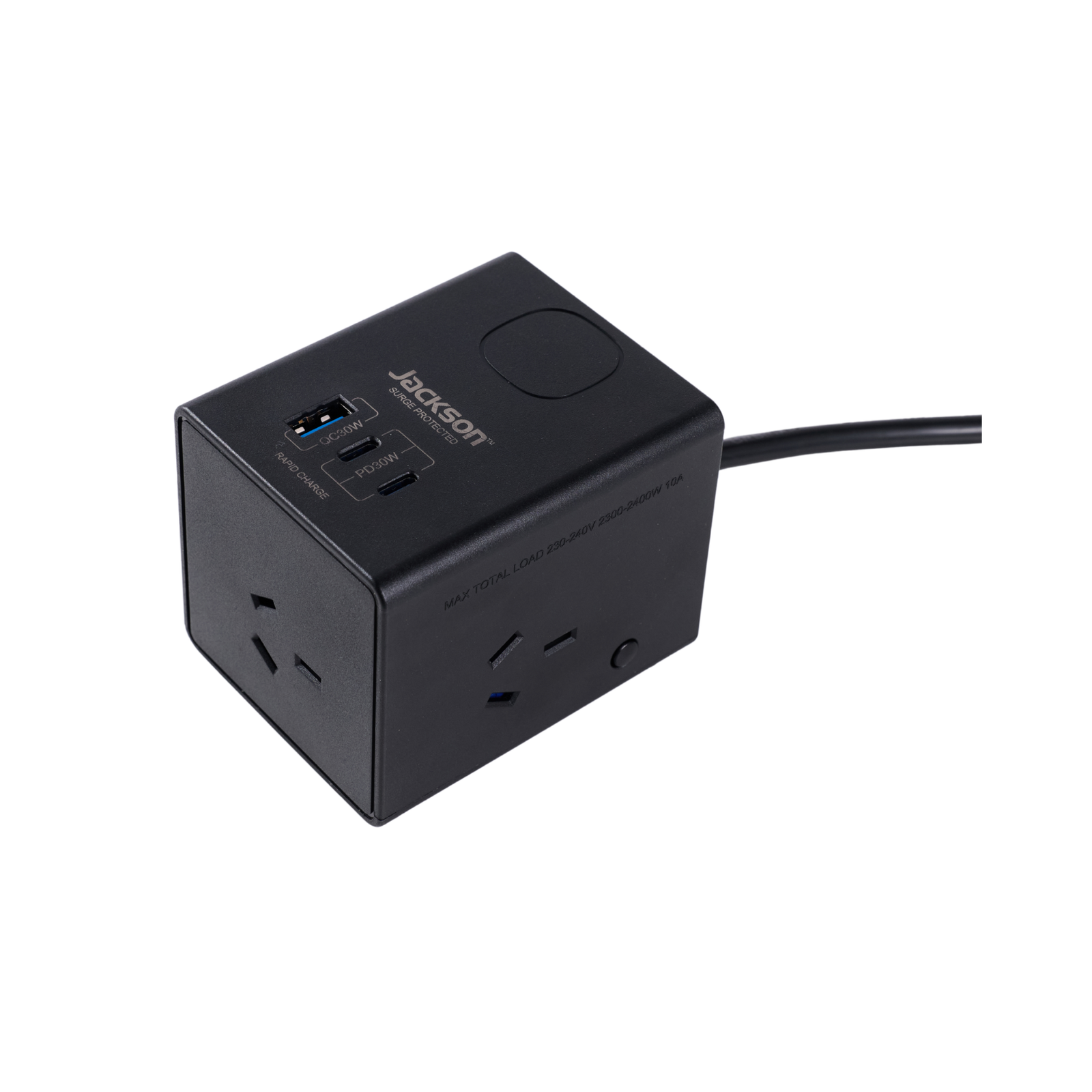 Jackson 3 Outlet Power Cube, USB-A & USB-C PD30W x2, 175J Surge, Black