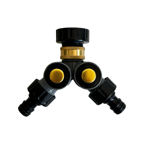 Bluhen 2 Way Outlet Push Button Tap Adaptor Plastic & Brass Outdoor