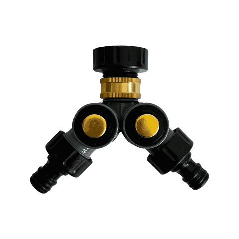 Bluhen 2 Way Outlet Push Button Tap Adaptor Plastic & Brass Outdoor