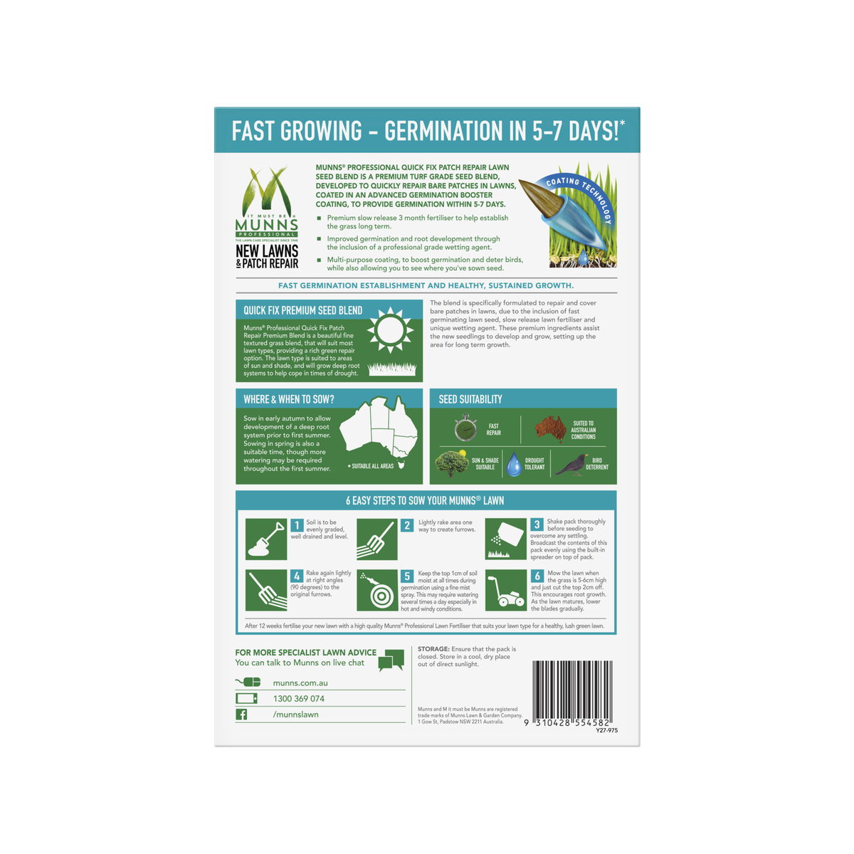 Munns Professional 1.1kg Quick Fix All Lawns and Patch Repair Premium Seed Blend