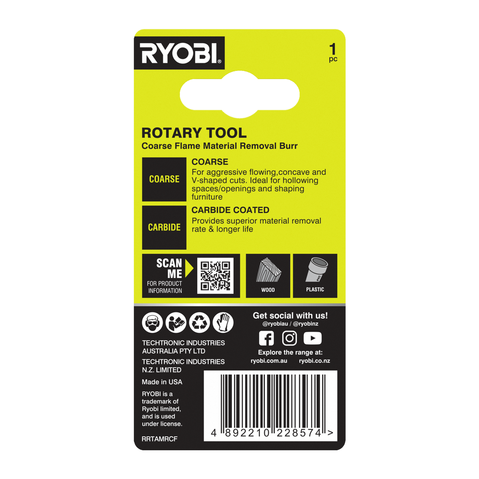 Ryobi Coarse Flame Material Removal Burr for Rotary Tools