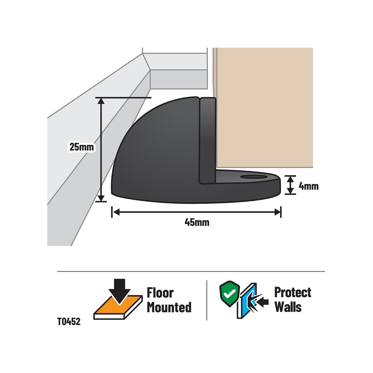 Adoored 45mm Black Steel Rubber Short Half Moon Door Stop Interior