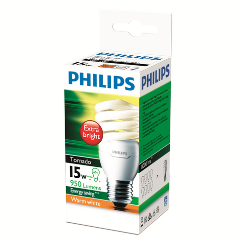 Philips Spiral E27 15W CFL Globe 950lm Warm White