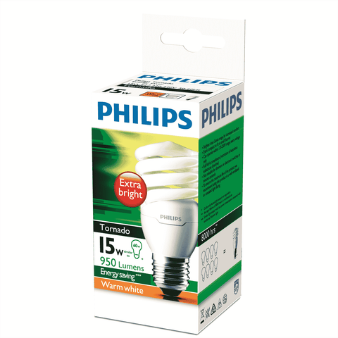 Philips Spiral E27 15W CFL Globe 950lm Warm White