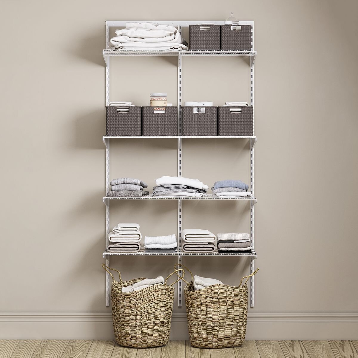 Elfa Classic Linen Closet - White E-Poxy Bonded Steel - 10 Year Warranty - Flat-Pack - 12081