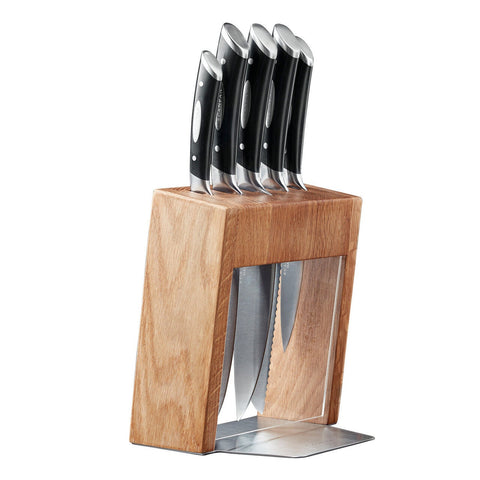 Scanpan Kalo 6 Piece Knife Block Set Oak - German Knife Steel, Ergonomic Rounded Handles - 18176