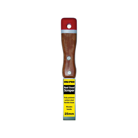Uni-Pro Real Good Paint Scraper, 25mm Carbon Steel Blade, Wooden Handle