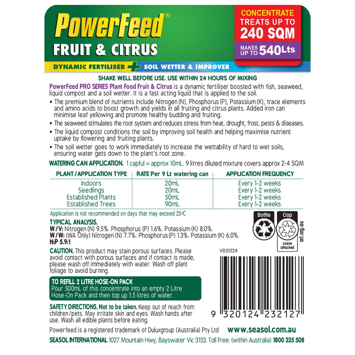 PowerFeed 1.2L Pro Series Fruit and Citrus Liquid Concentrate Safe for Vegetables
