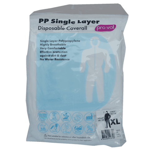 Pro-Val PP Single Layer Disposable Coverall XL Dust Resistant Breathable