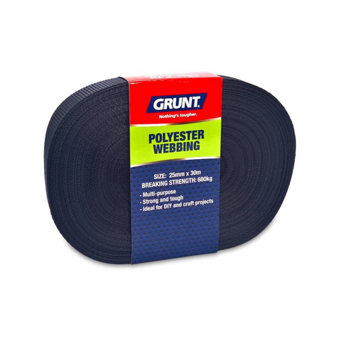 Grunt 25mm Black Poly Webbing 30m Strong Durable Lightweight - SuperSaverAU - view 1
