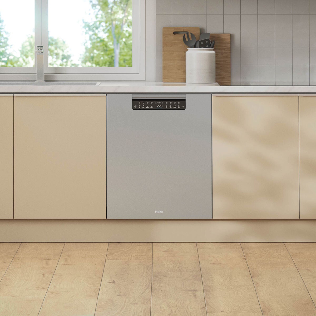 Haier 60cm Built Under Dishwasher with Steam - 15 Place Settings, Satina Silver, WiFi - HDW15U3S1