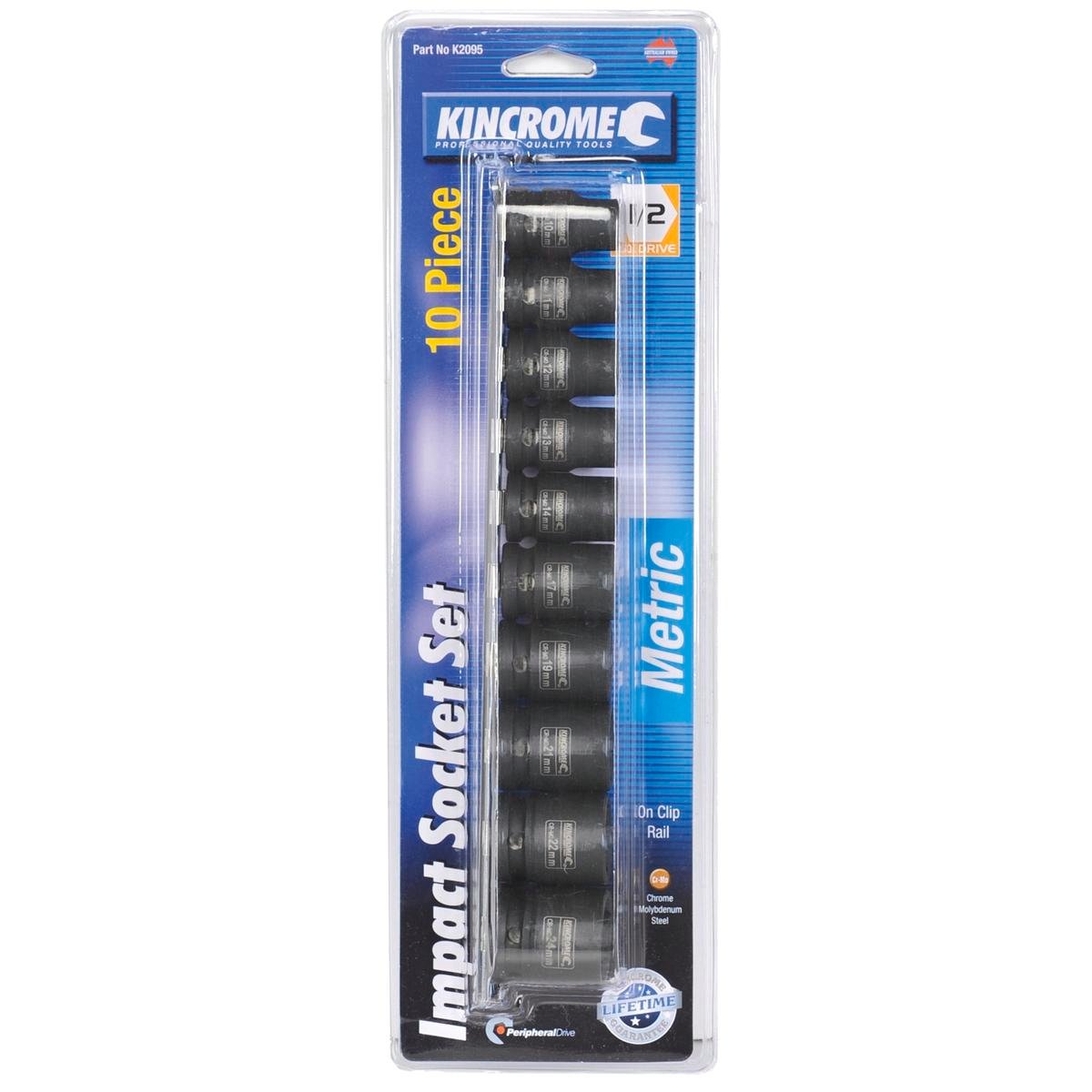 Kincrome 1/2" Drive 10 Piece Impact Socket Set - 10-24mm, Chrome Molybdenum Steel
