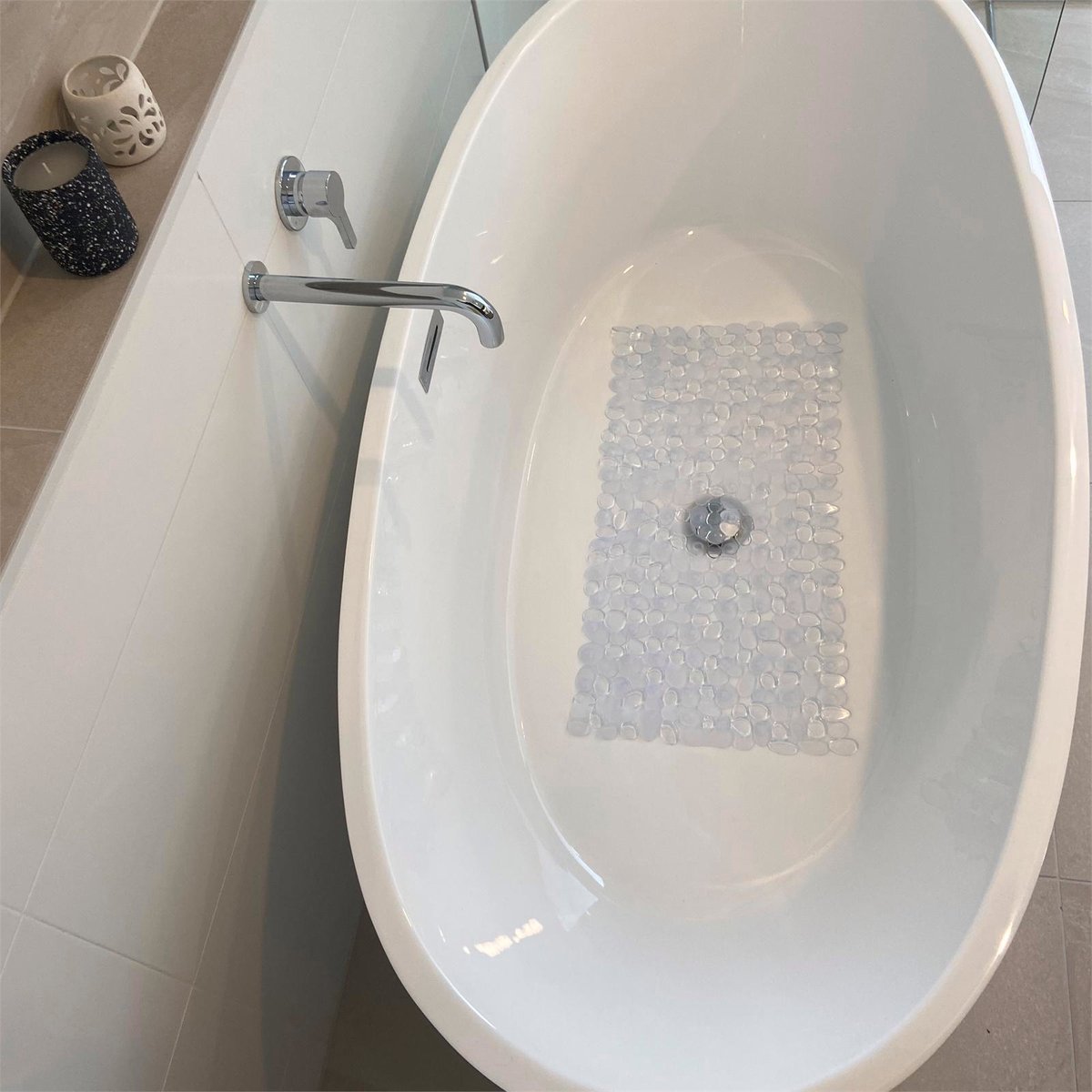 Barelli Enzo 35 x 70cm Clear PVC Non-Slip Pebble Bath Mat Machine Washable