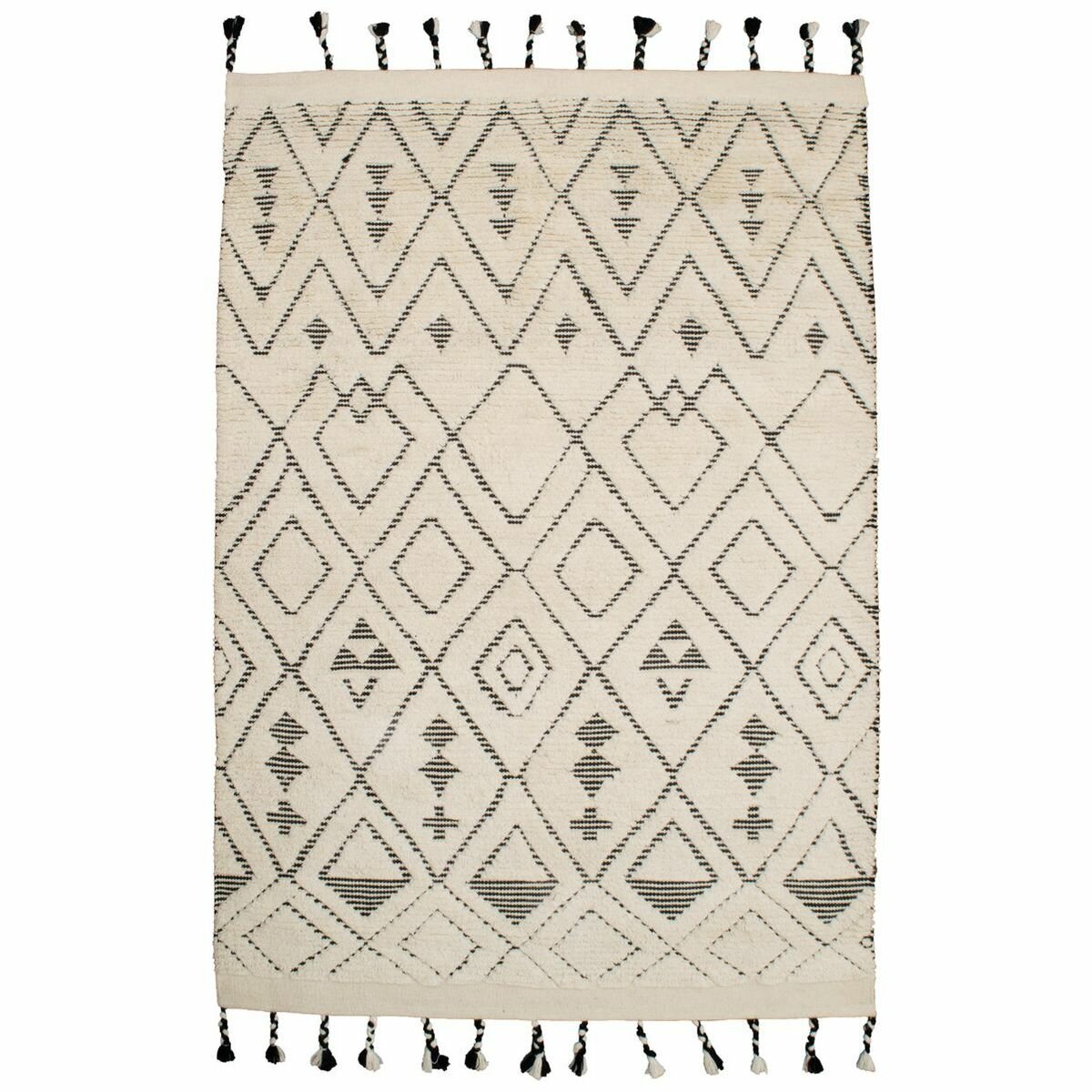 Cadrys Sahara Diamond Ivory Charcoal Handspun Wool Rug 160x230cm - Hand Knotted - SAHDIC1