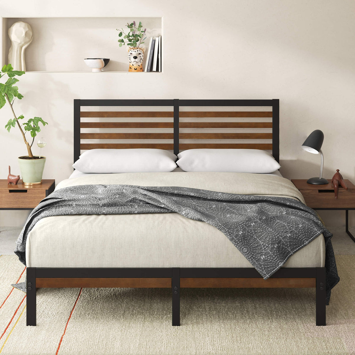Zinus Kai queen metal and bamboo bed frame - black, no box spring required - AU-FBOBH2ZC-35Q