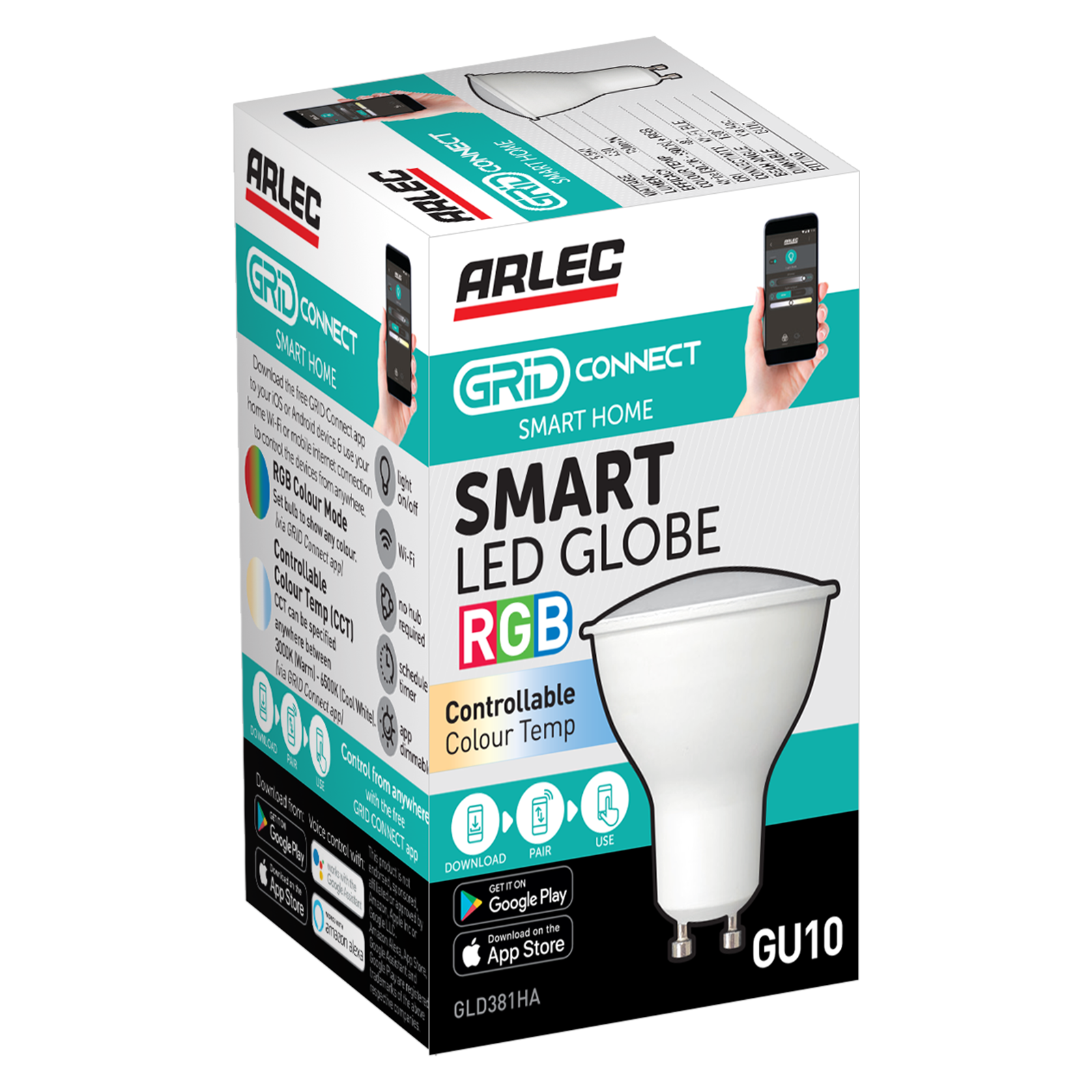 Arlec GU10 LED 420lm 5.5W RGB CCT Grid Connect Smart Globe (GLD381HA)