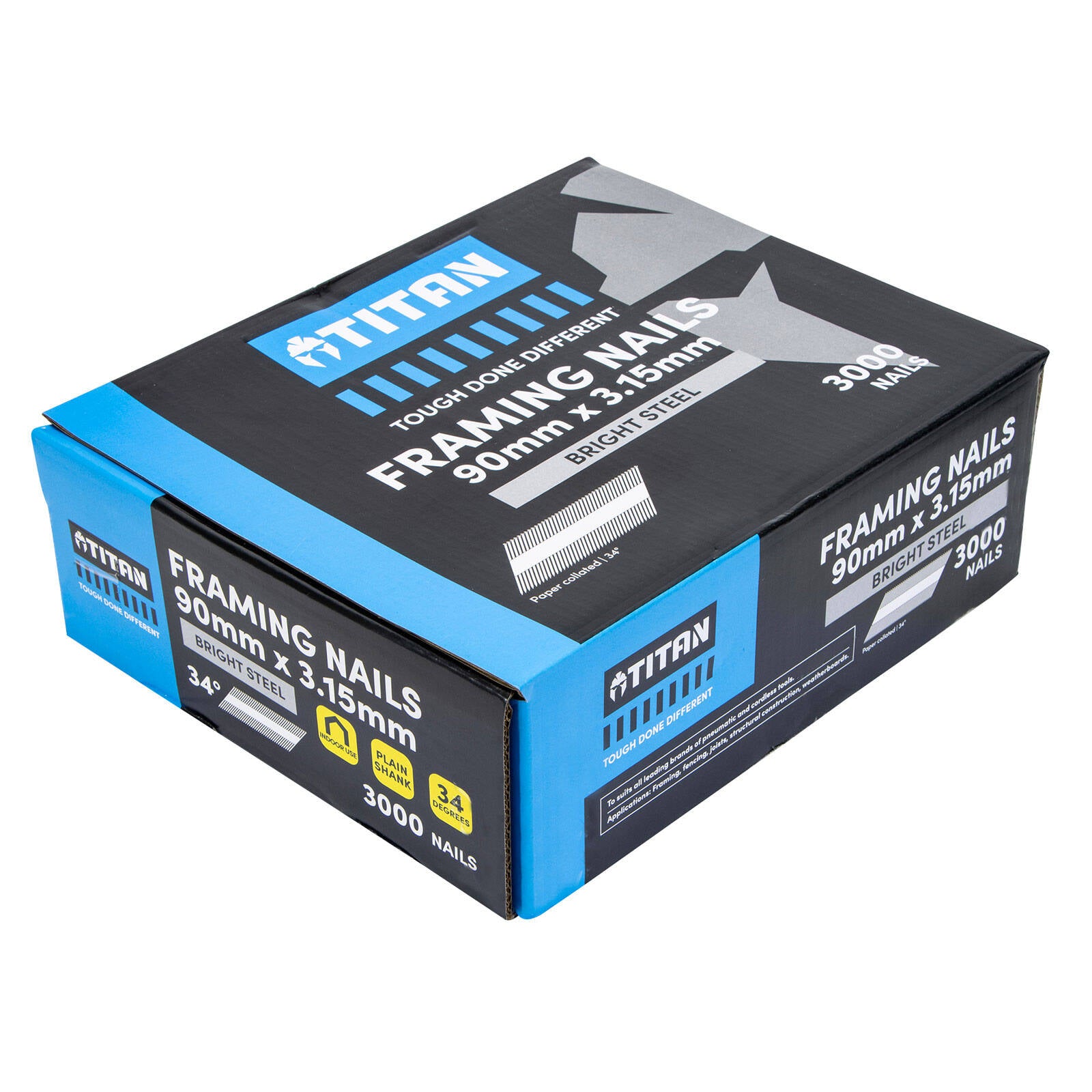 Titan 90 x 3.15mm Bright Steel Collated Framing Nails, 3000 Box