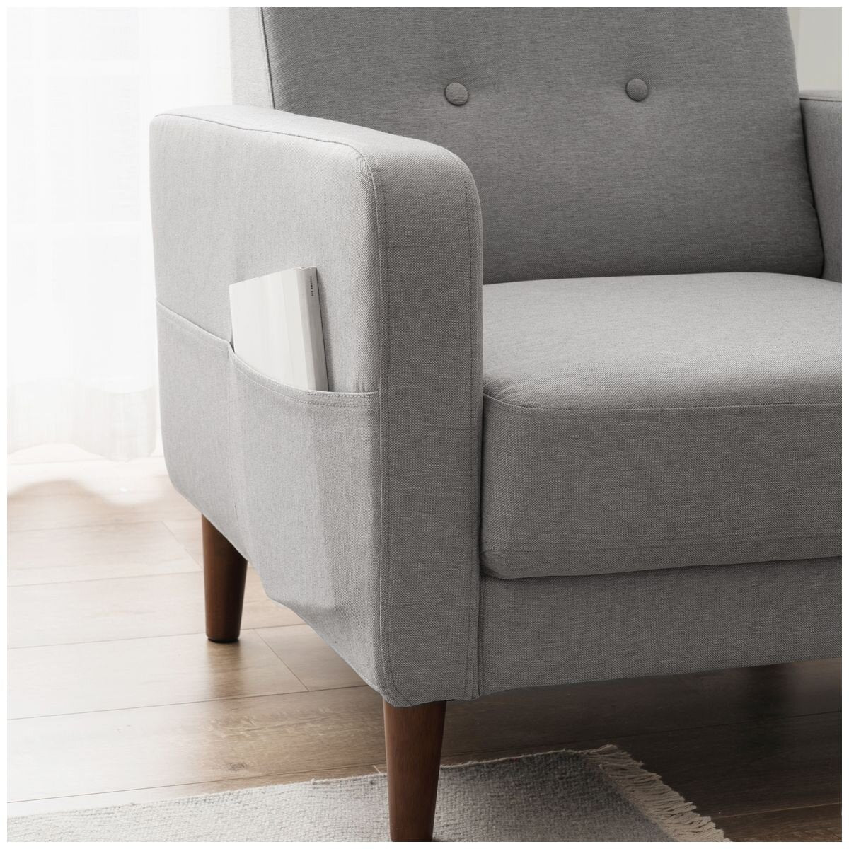 Zinus Adair Modern Armchair - Light Grey with Armrest Pockets and Tool-Free Assembly - AU-AD-LG-AC