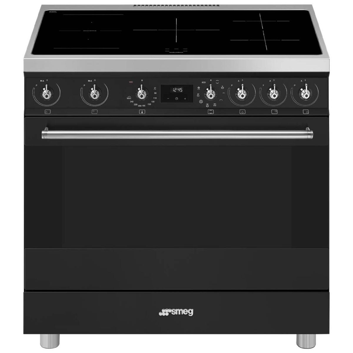 Smeg 90cm Freestanding Induction Oven - Matte Black, 5 Cooking Zones, Ever Clean Enamel - C9IMMB2