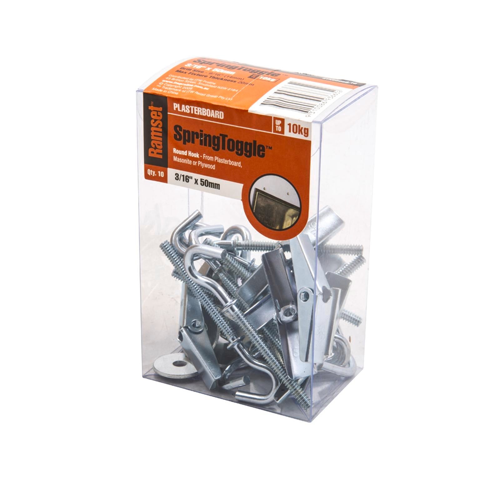 Ramset 3/16" x 50mm Round Spring Toggle Plasterboard Anchor Zinc Plated Steel - 10 Pack