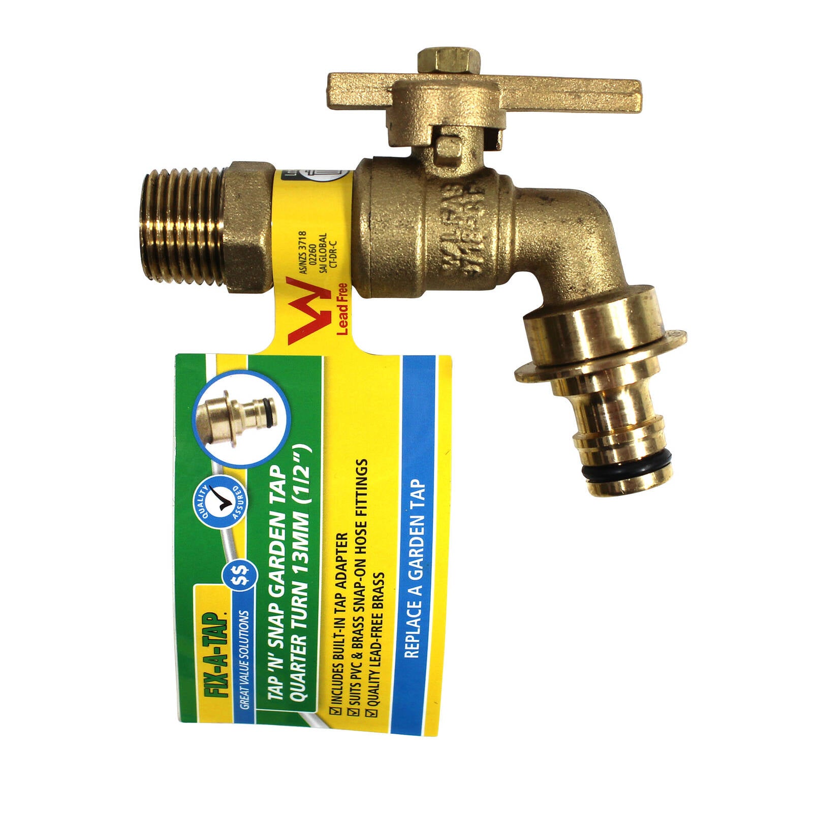 FIX-A-TAP 13mm 1/2" Lead-Free Brass Quarter Turn Tap 'N' Snap Garden Tap