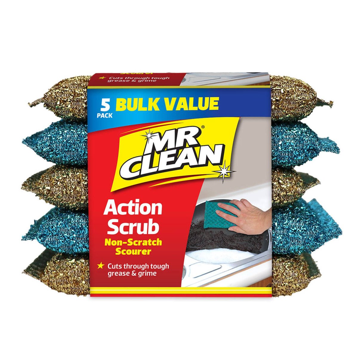 Mr Clean Action Scrubs 5 Pack - Nonscratch Scourer Pads - Gentle Clean - SuperSaverAU - view 1