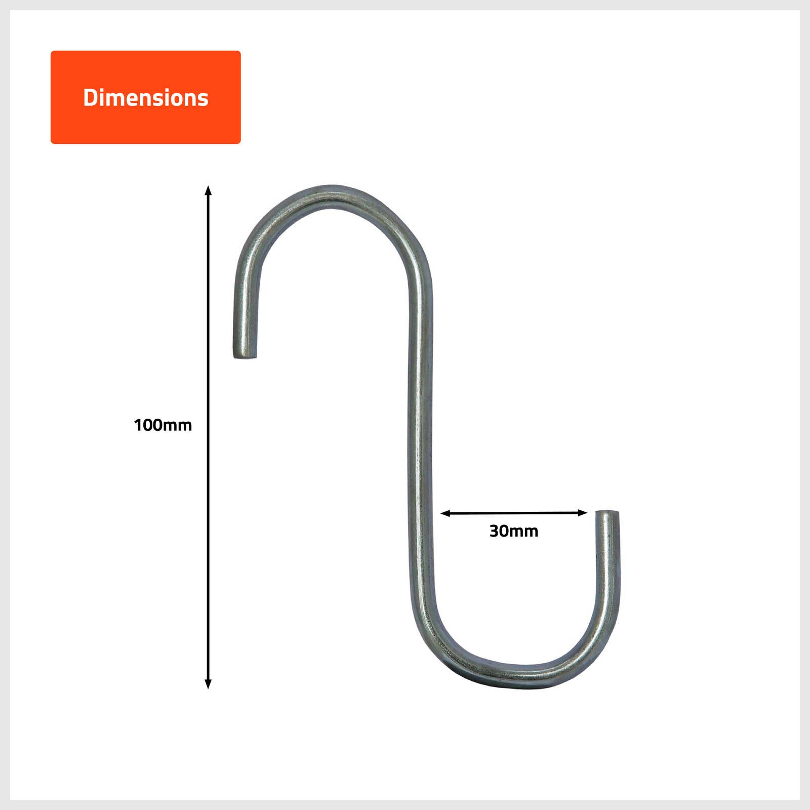 Taskmaster 100 x 30 x 5mm Steel S Hook - 4 Pack