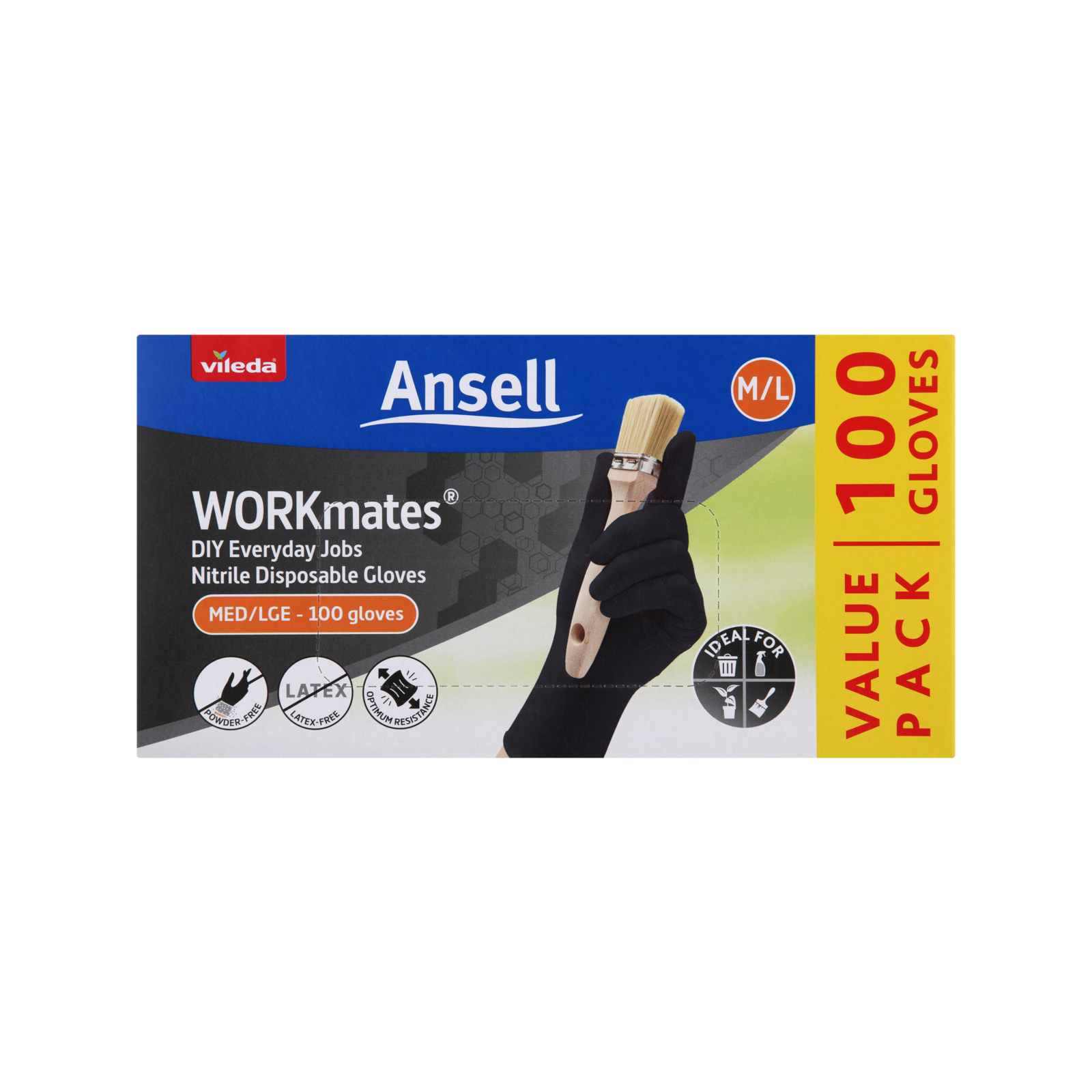 Vileda Ansell WORKmates Nitrile Disposable Gloves 100 Pack - Medium/Large