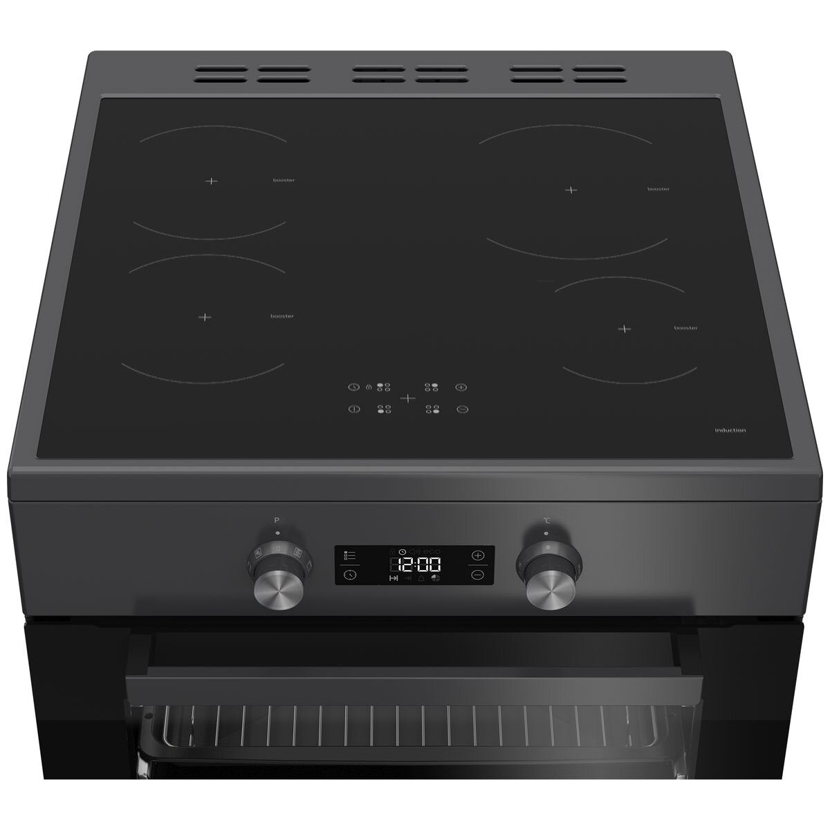 Beko 60cm Pyrolytic Freestanding Oven - Induction Cooktop, 81L, Anthracite, SteamShine - BFC60IPAN
