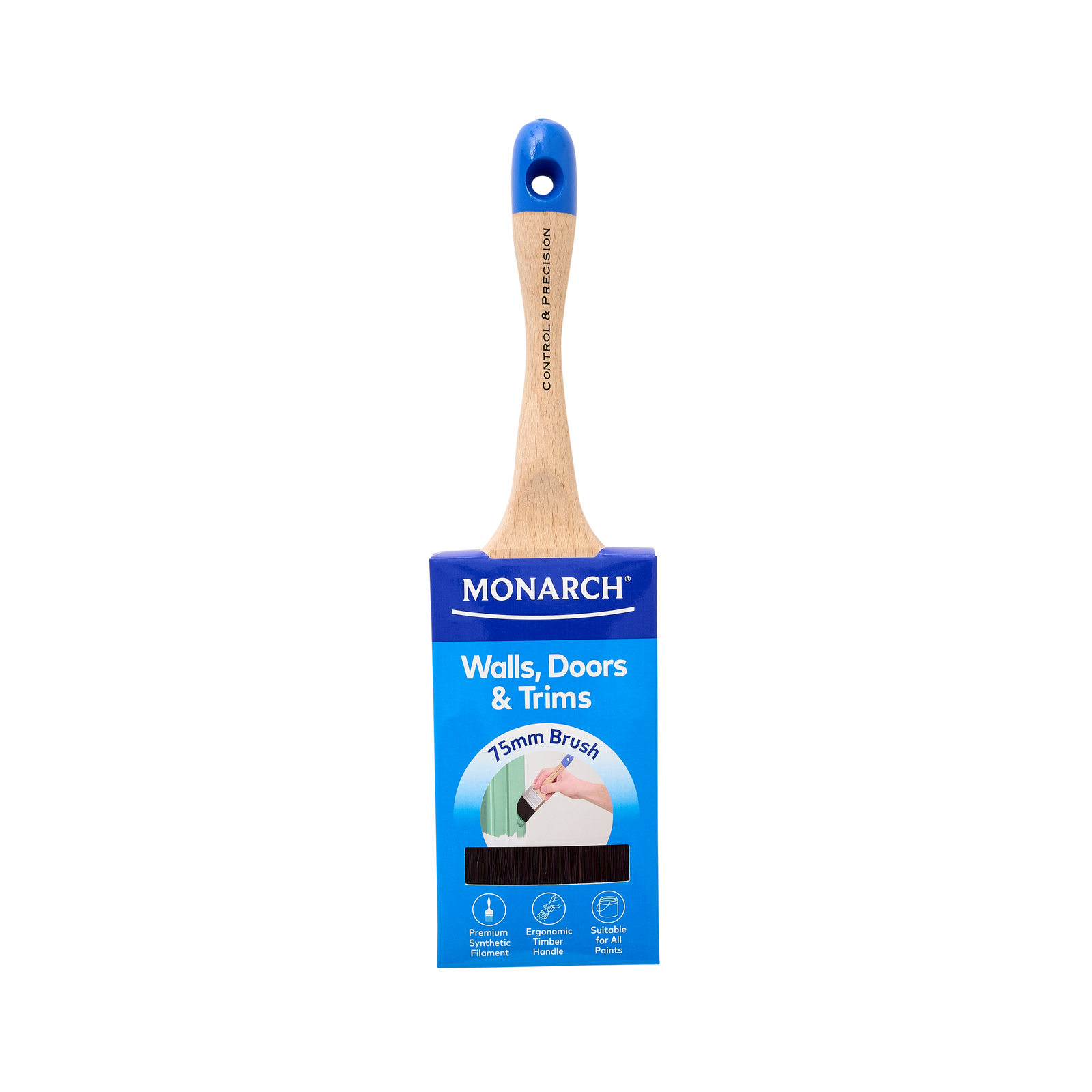 Monarch 75mm Walls Doors and Trims Synthetic Paint Brush, Timber Handle