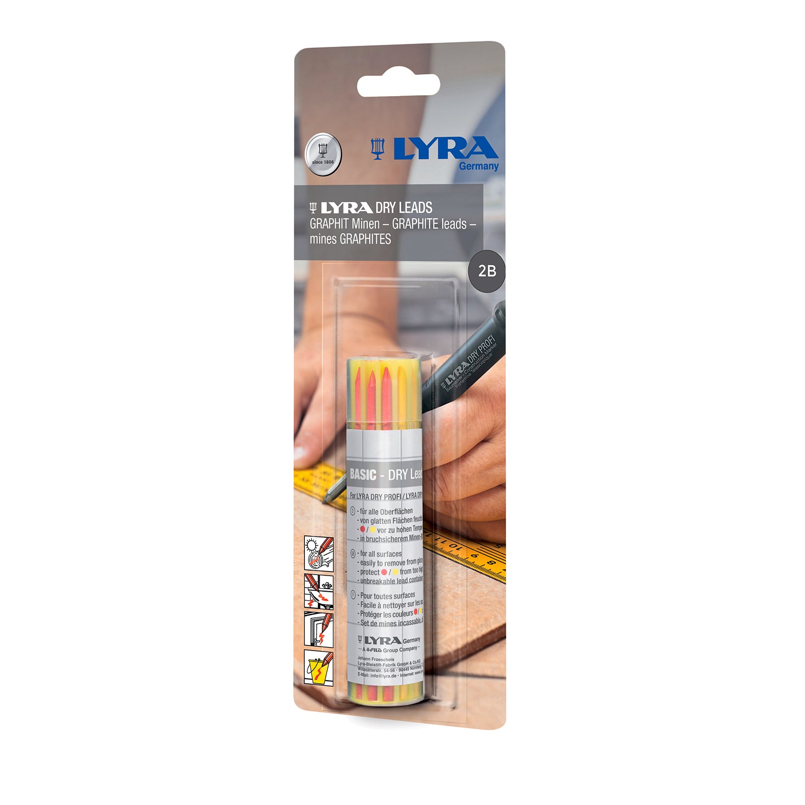 Lyra 2.8mm Graphite Lead Refill - 12 Pack (6 x 2B, 3 Red, 3 Yellow)