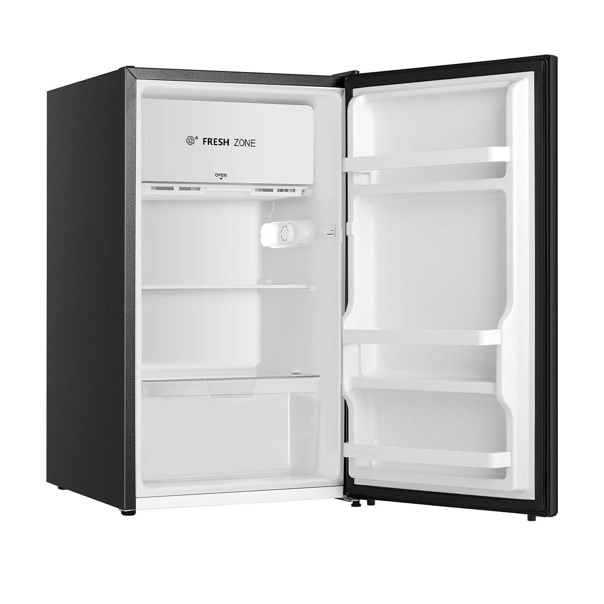 Hisense 124L bar fridge - black, Fresh Zone, large crisper, LED light, reversible door - HRBF126B